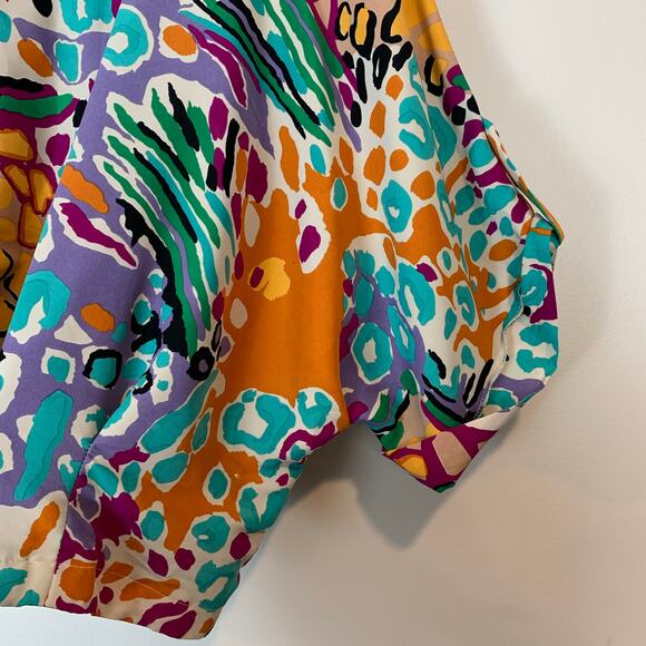 Willow Clay Batwing Dolman Sleeve Pleated Crop Blouse Watercolor Floral Blouse S - Picture 5 of 9